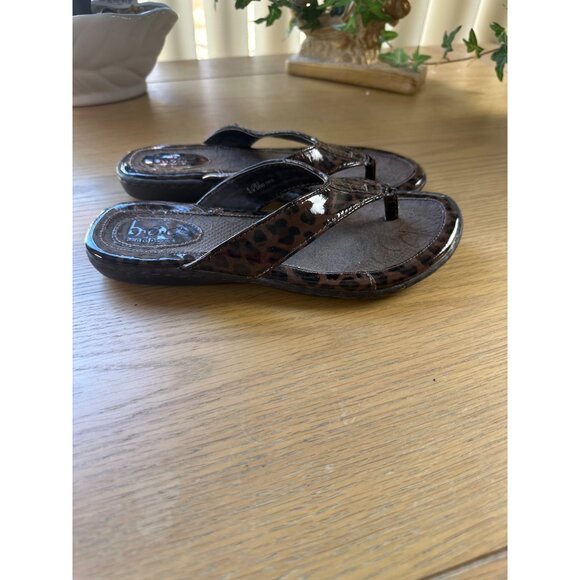 B.O.C. Size 6 Leopard Print Patent Leather Thong Flip Flops Brown Black - Picture 4 of 6